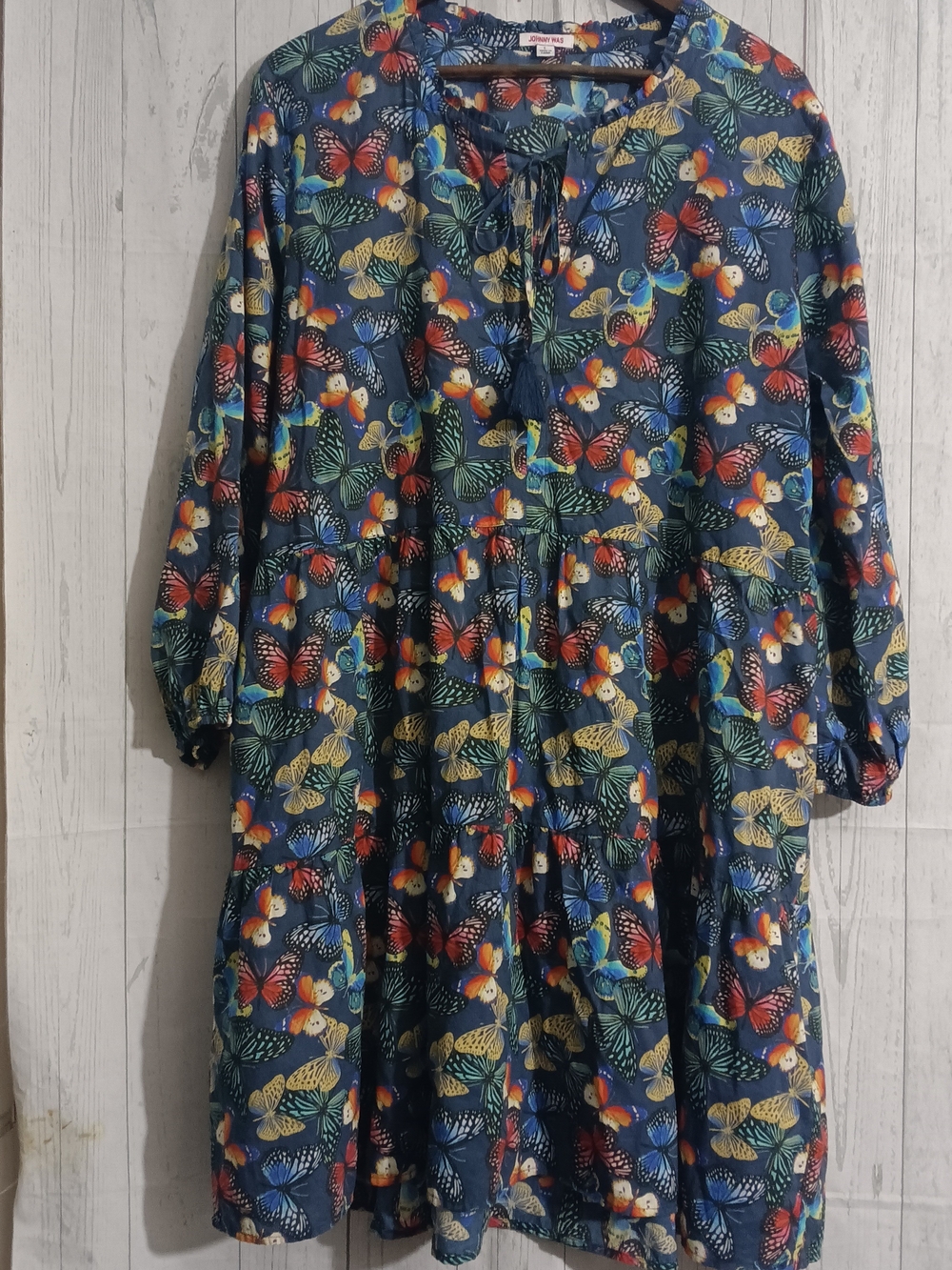 Johnny Was Navy Butterfly Tie-Front Tunic Sz L